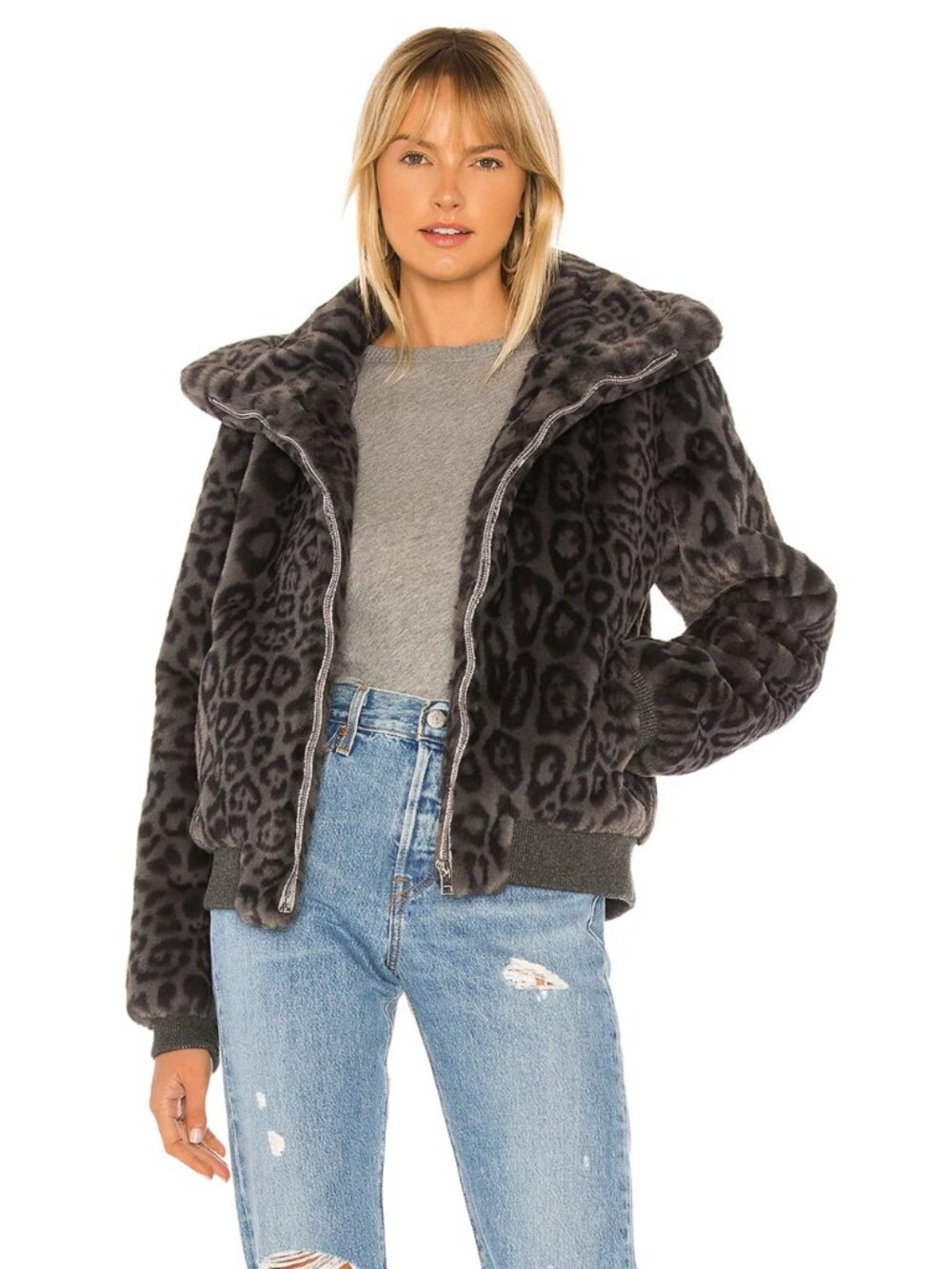 Generation Love Heidi Leopard Faux Fur Bomber Jacket M REVOLVE $385